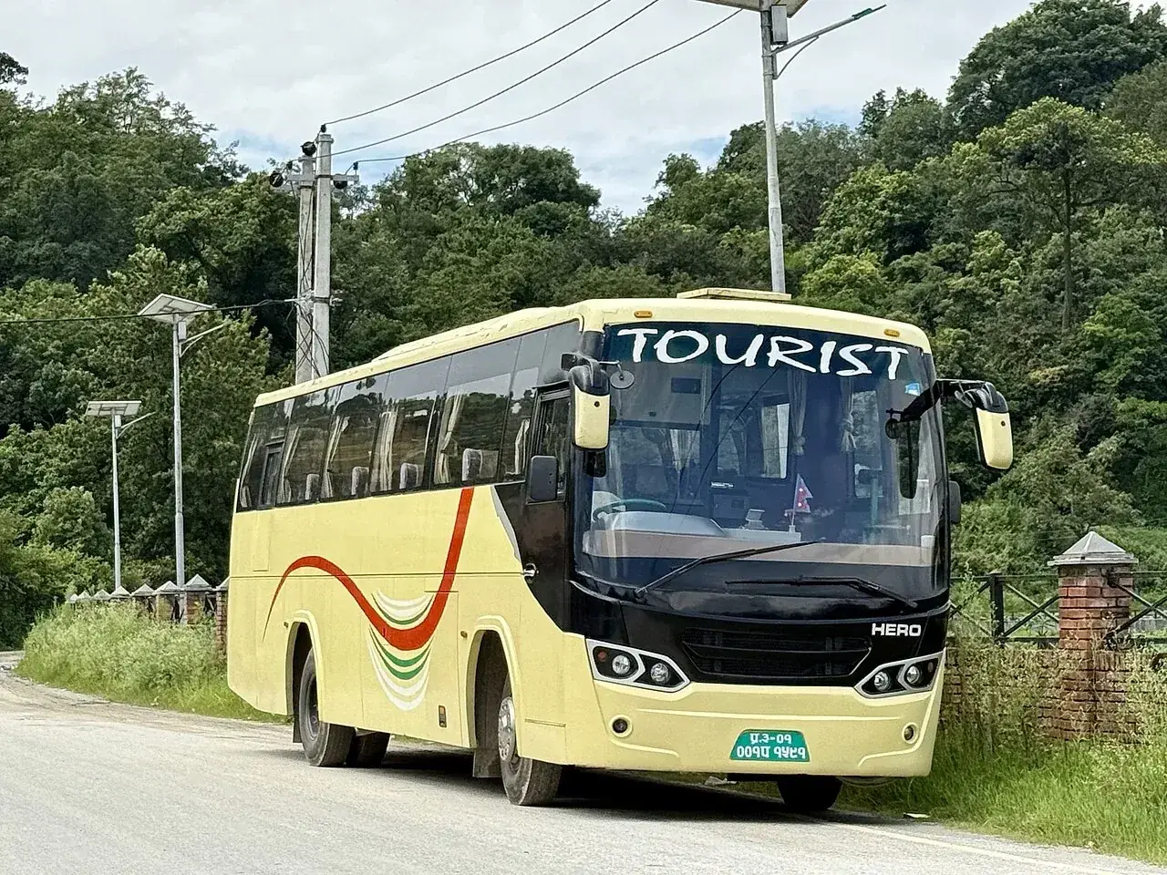 Tourist bus with a green number plate in Kathmandu, Nepal